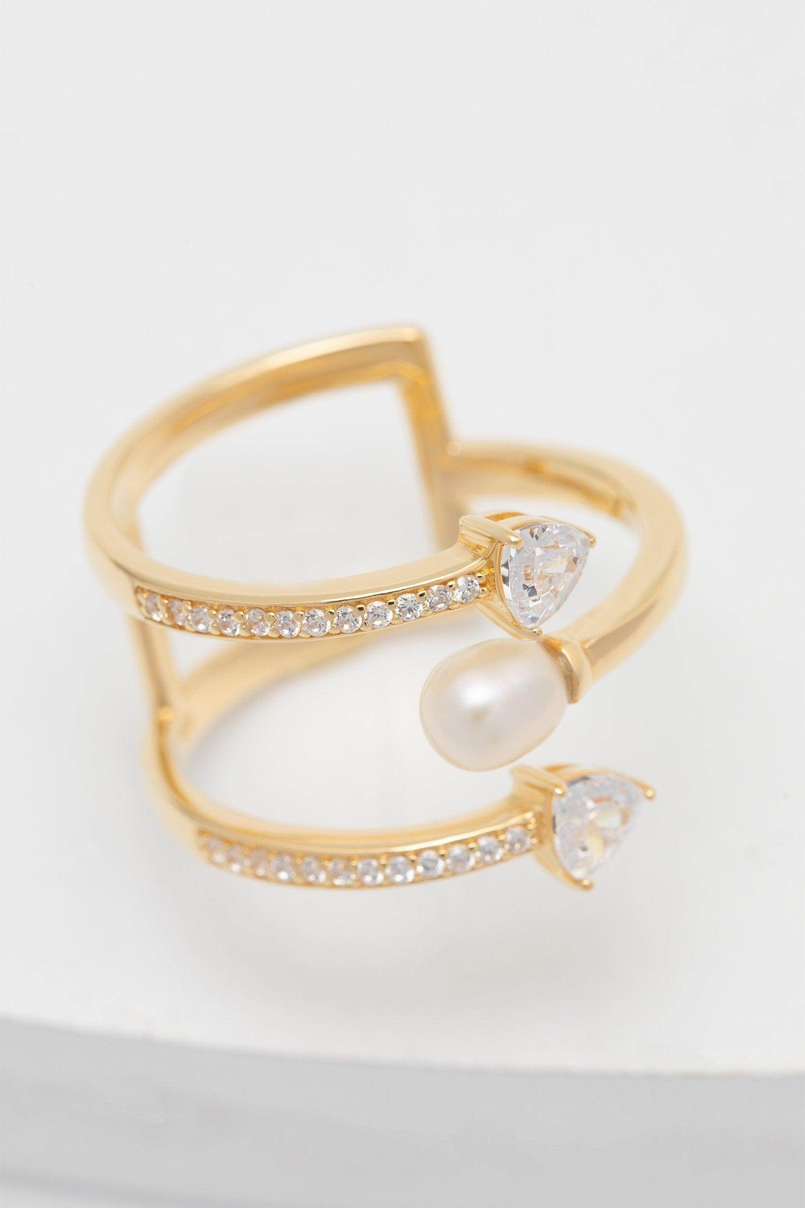Yellow Gold Plated Rings with Crystals CR0007 - COCOMELODY